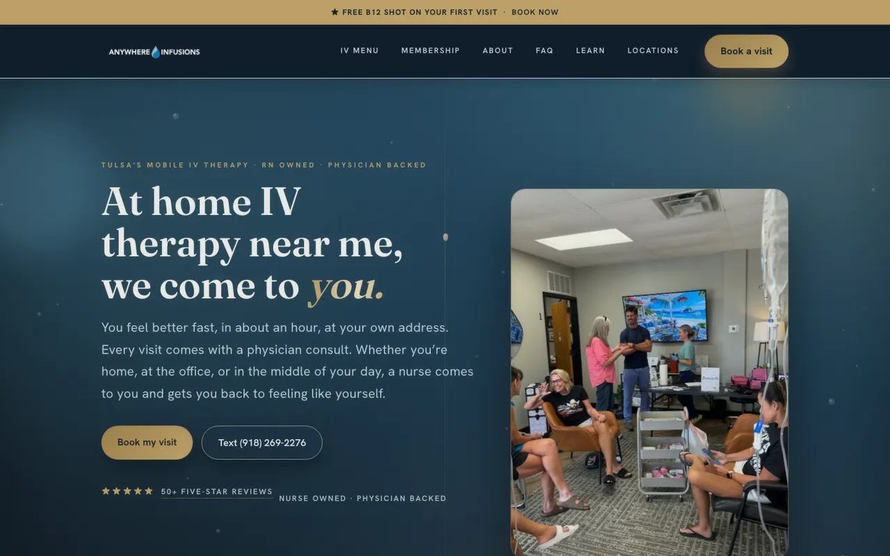 Anywhere Infusions homepage on desktop